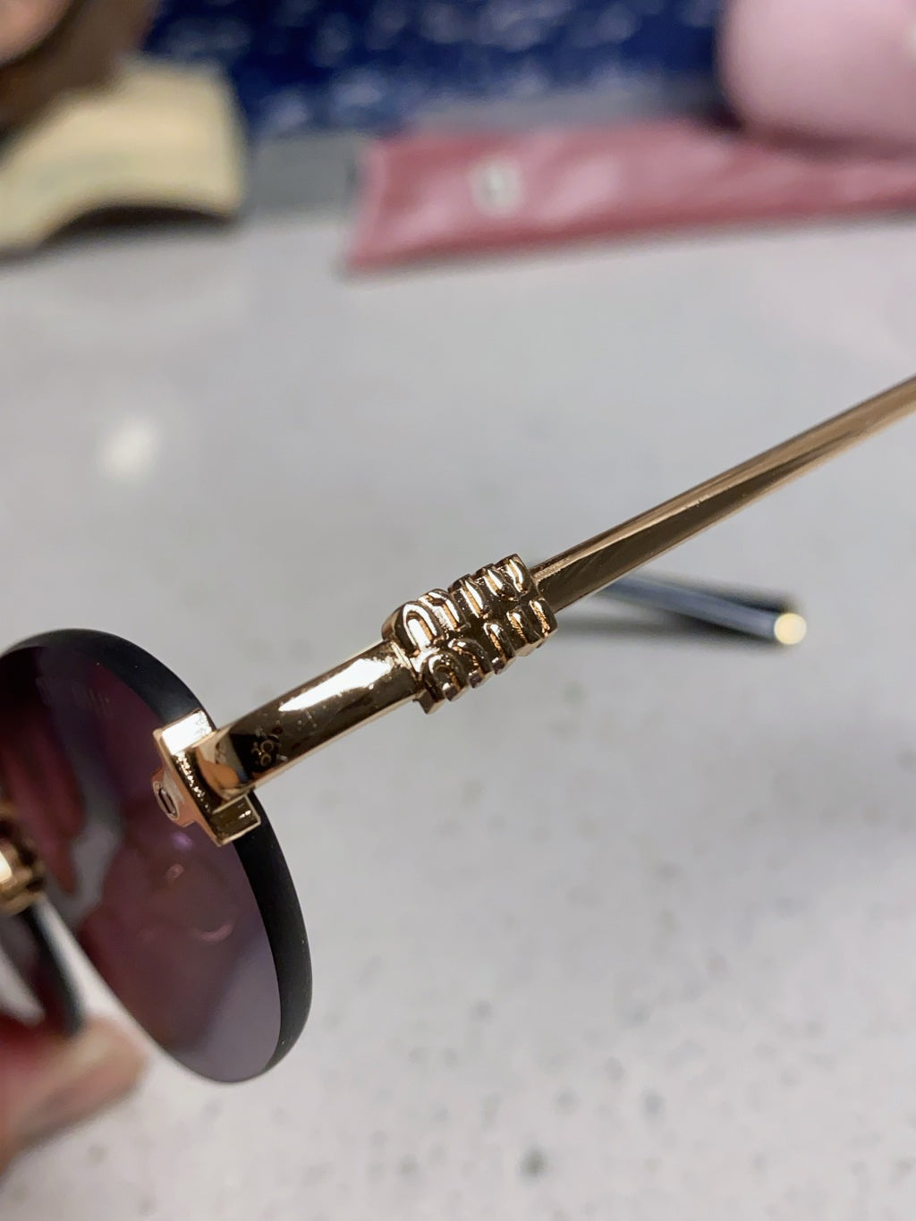 Miu Miu Lightweight Metal Rimless Gold Lens Sunglasses for Women - detail image 7