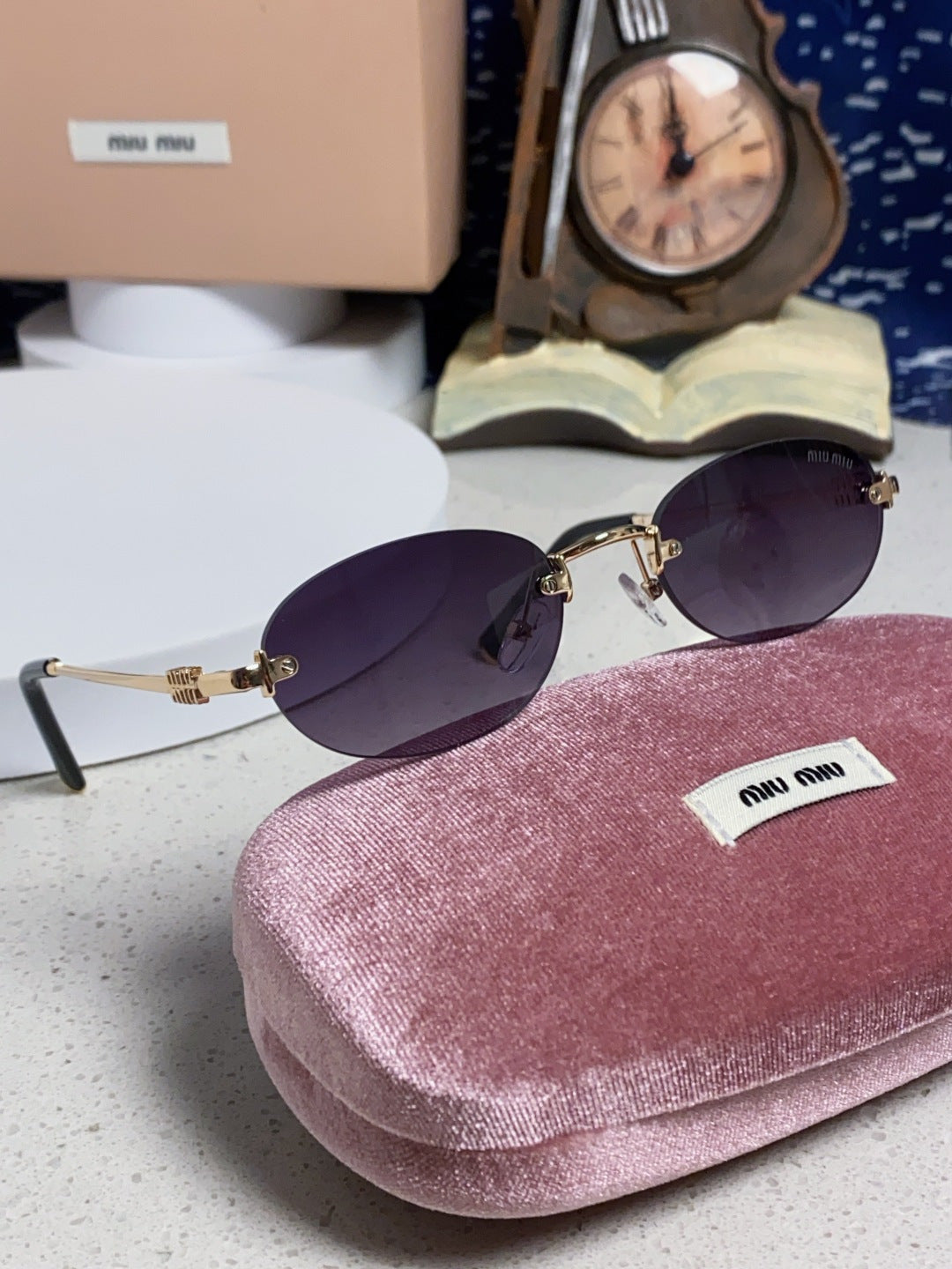 Miu Miu Lightweight Metal Rimless Gold Lens Sunglasses for Women - detail image 10