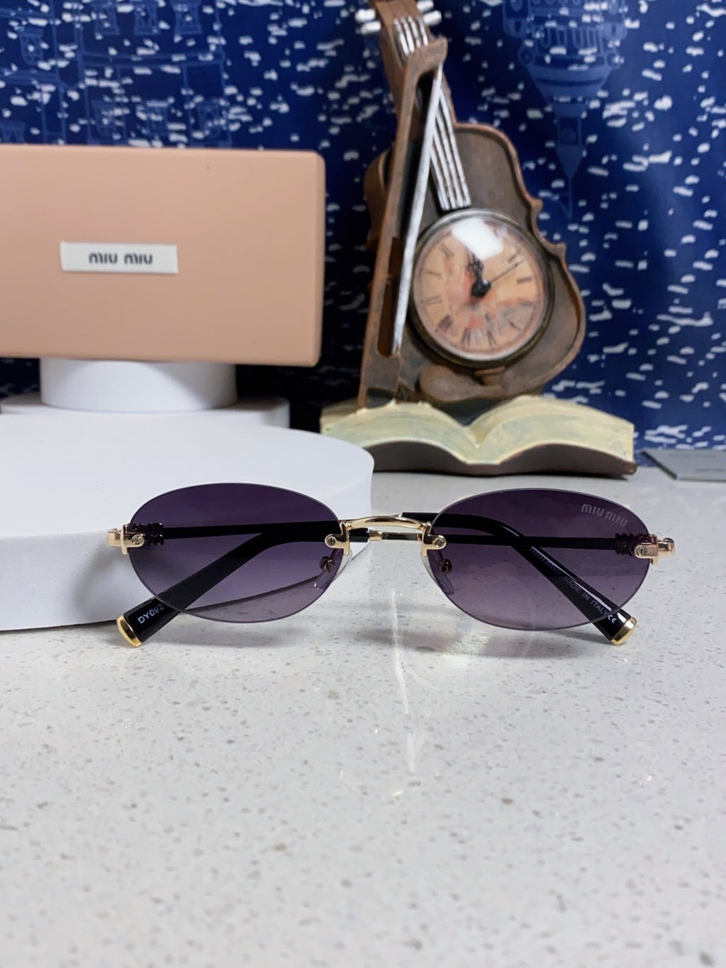 Miu Miu Lightweight Metal Rimless Gold Lens Sunglasses for Women - detail image 9
