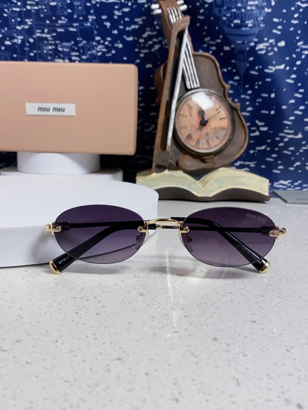 Miu Miu Lightweight Metal Rimless Gold Lens Sunglasses for Women - detail image 9