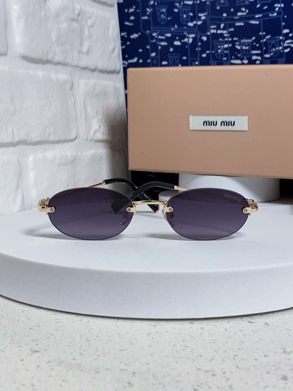 Miu Miu Lightweight Metal Rimless Gold Lens Sunglasses for Women - detail image 2