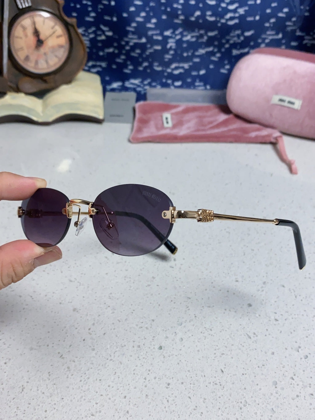 Miu Miu Lightweight Metal Rimless Gold Lens Sunglasses for Women - detail image 6