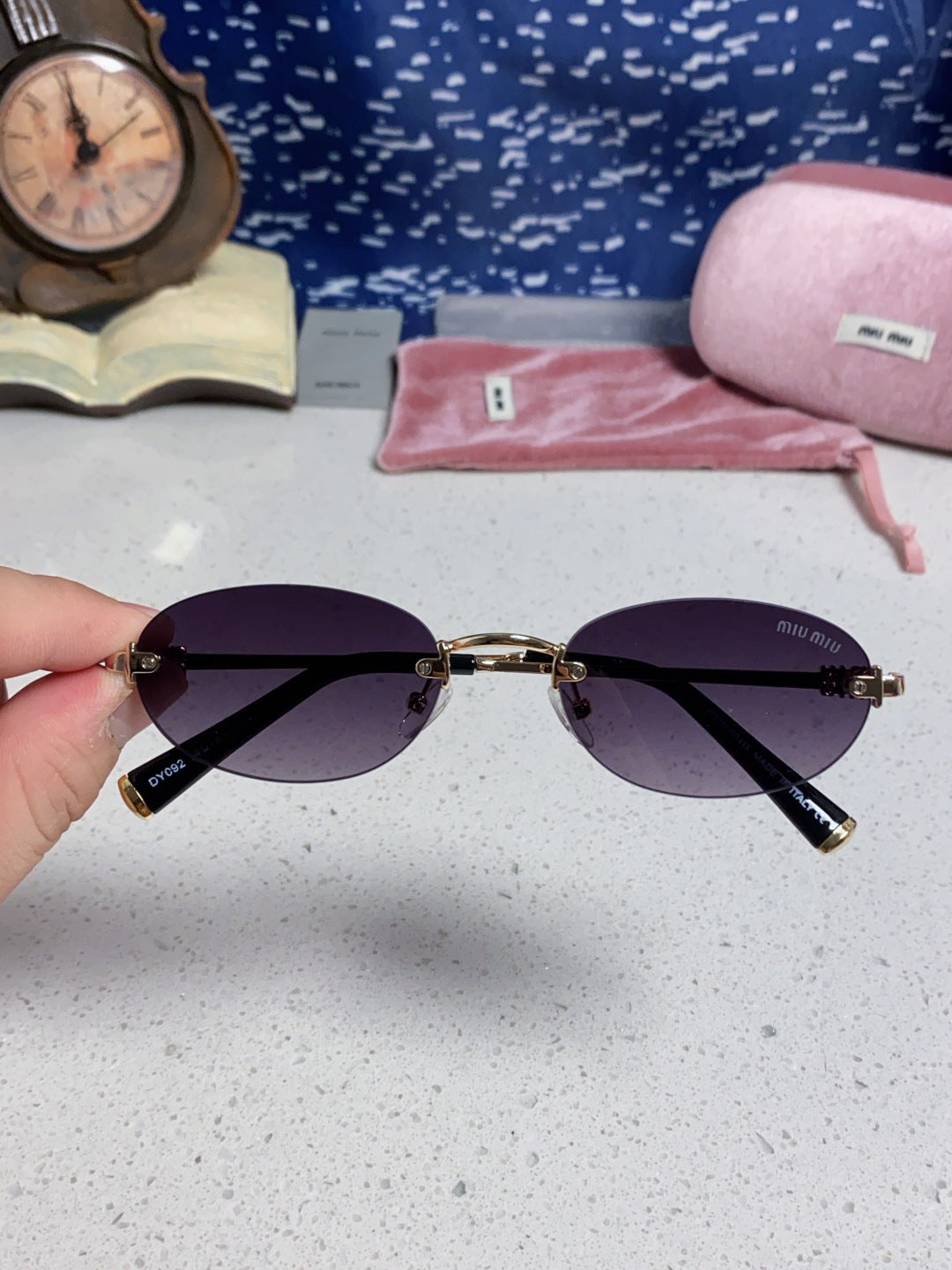 Miu Miu Lightweight Metal Rimless Gold Lens Sunglasses for Women - detail image 4