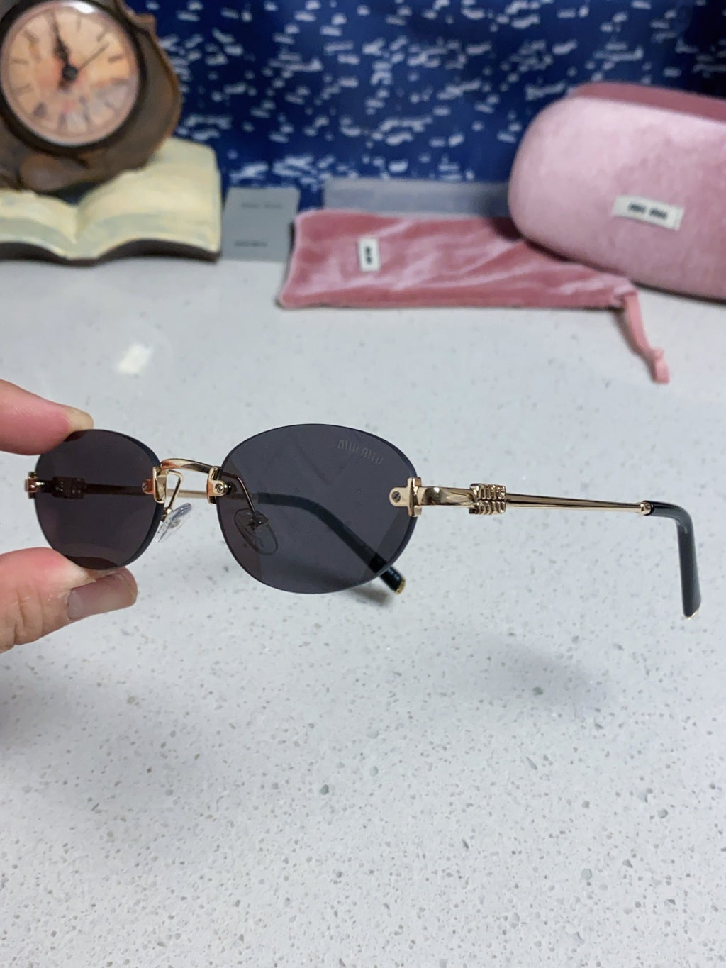 Miu Miu Lightweight Metal Rimless Silver Lens Sunglasses for Women - detail image 5