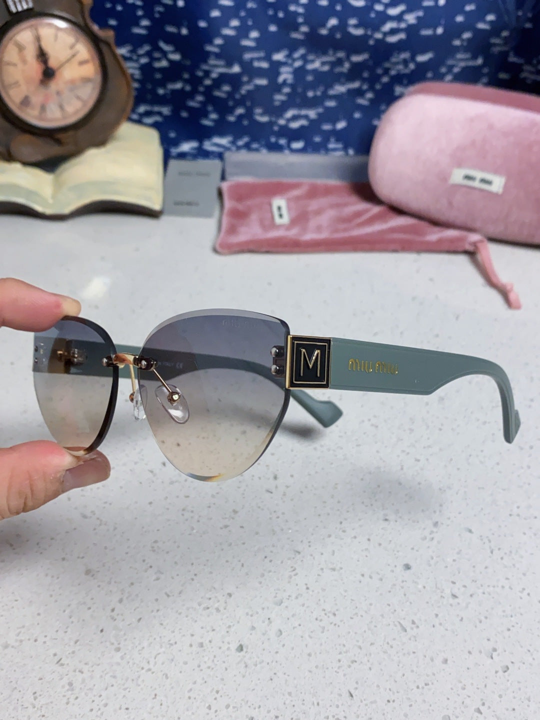 Miu Miu Lightweight Rimless Silver Lens Sunglasses for Women - 449695 - detail image 6