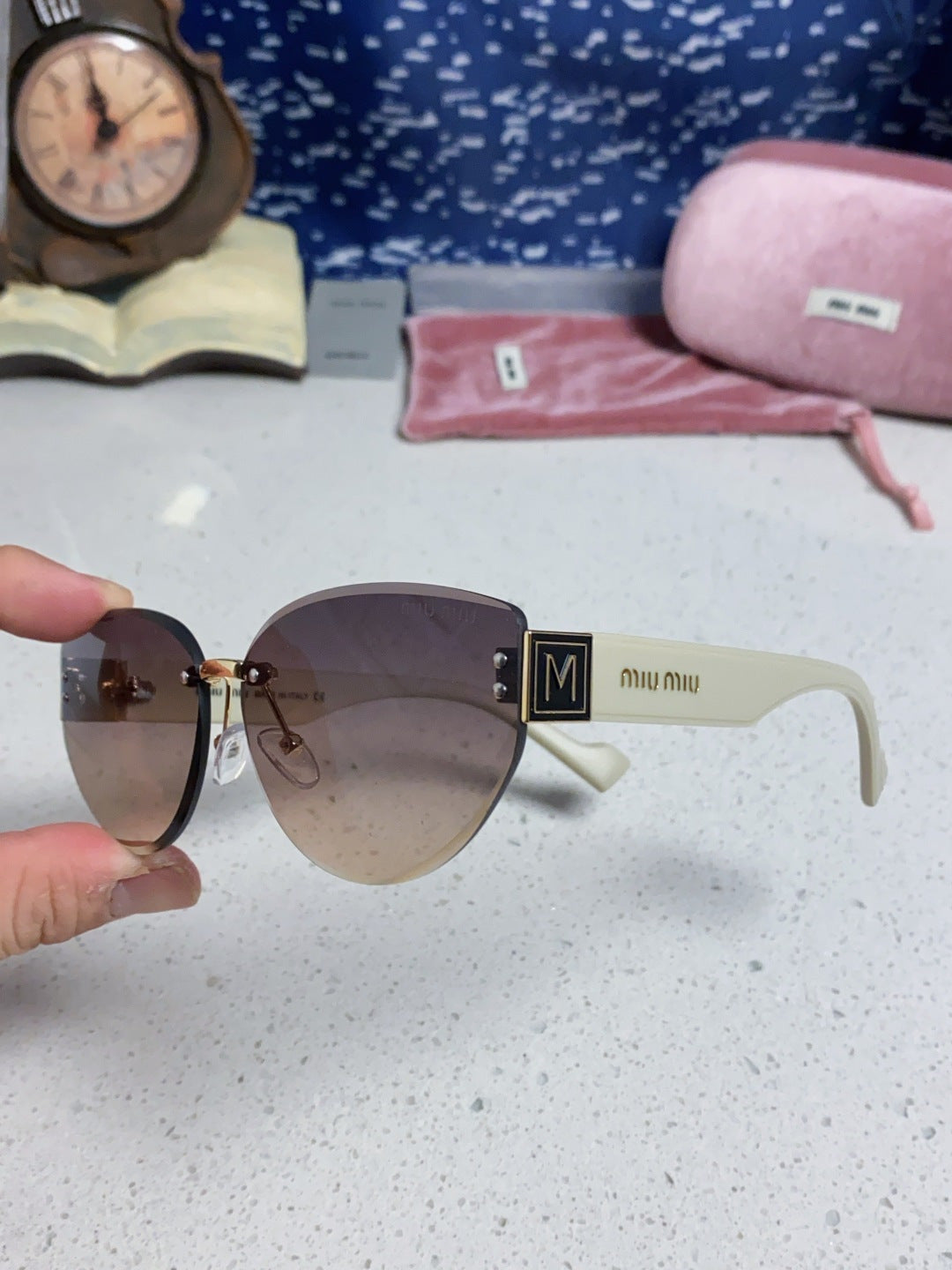 Miu Miu Lightweight Rimless Silver Lens Sunglasses for Women - 449697 - detail image 6