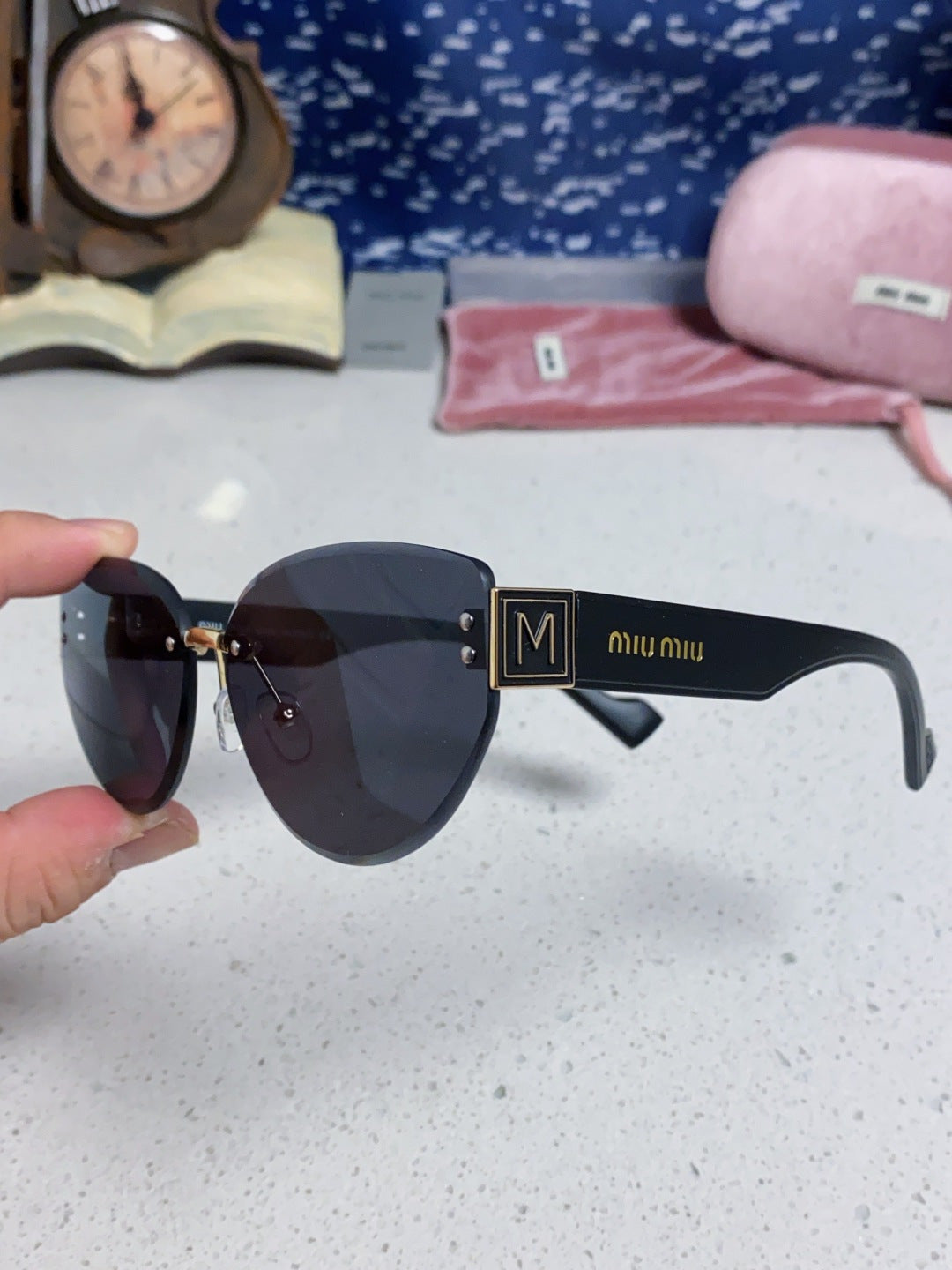Miu Miu Lightweight Rimless Black Lens Sunglasses for Women - 449700 - detail image 6