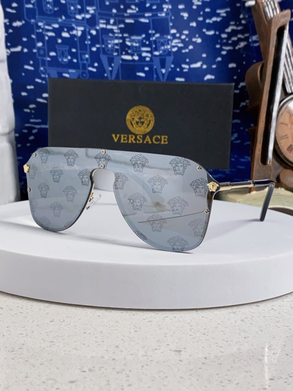Versace Metal Oversized Silver Lens Sunglasses for Men & Women - 466216