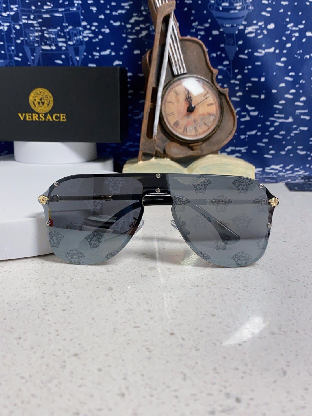 Versace Metal Oversized Silver Lens Sunglasses for Men & Women - 466216 - detail image 9