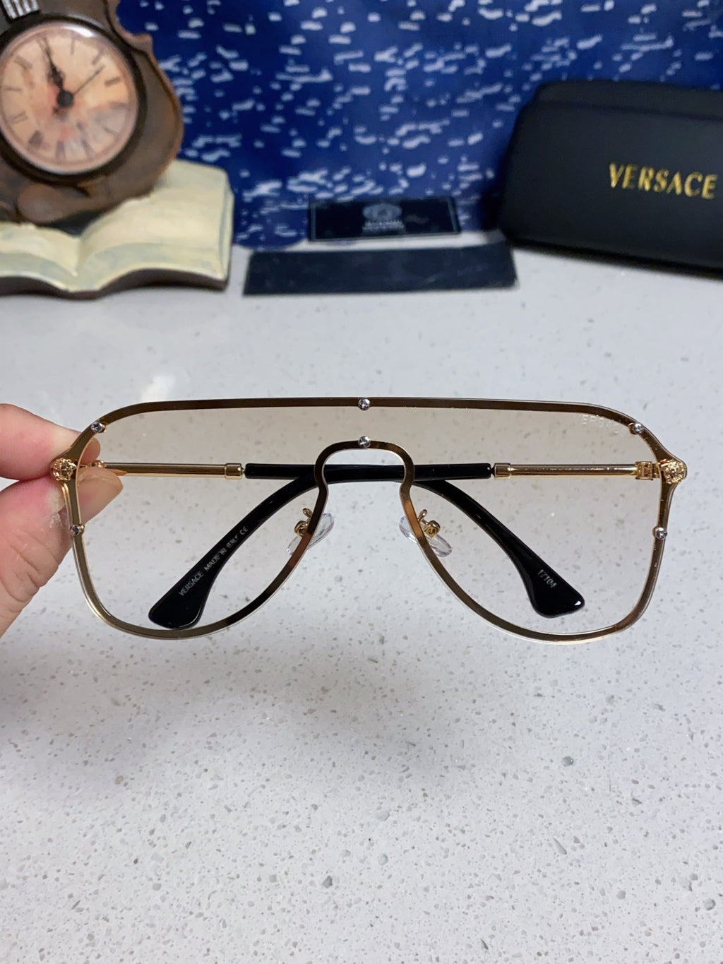Versace Metal Oversized Silver Lens Sunglasses for Men & Women - 466217 - detail image 4