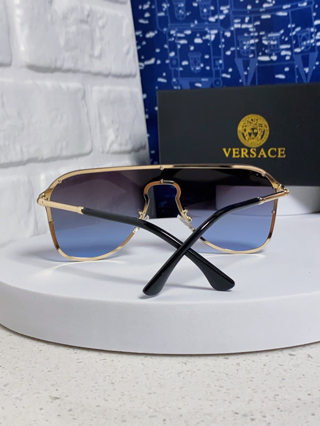 Versace Metal Oversized Blue Lens Sunglasses for Men & Women - 466218 - detail image 3