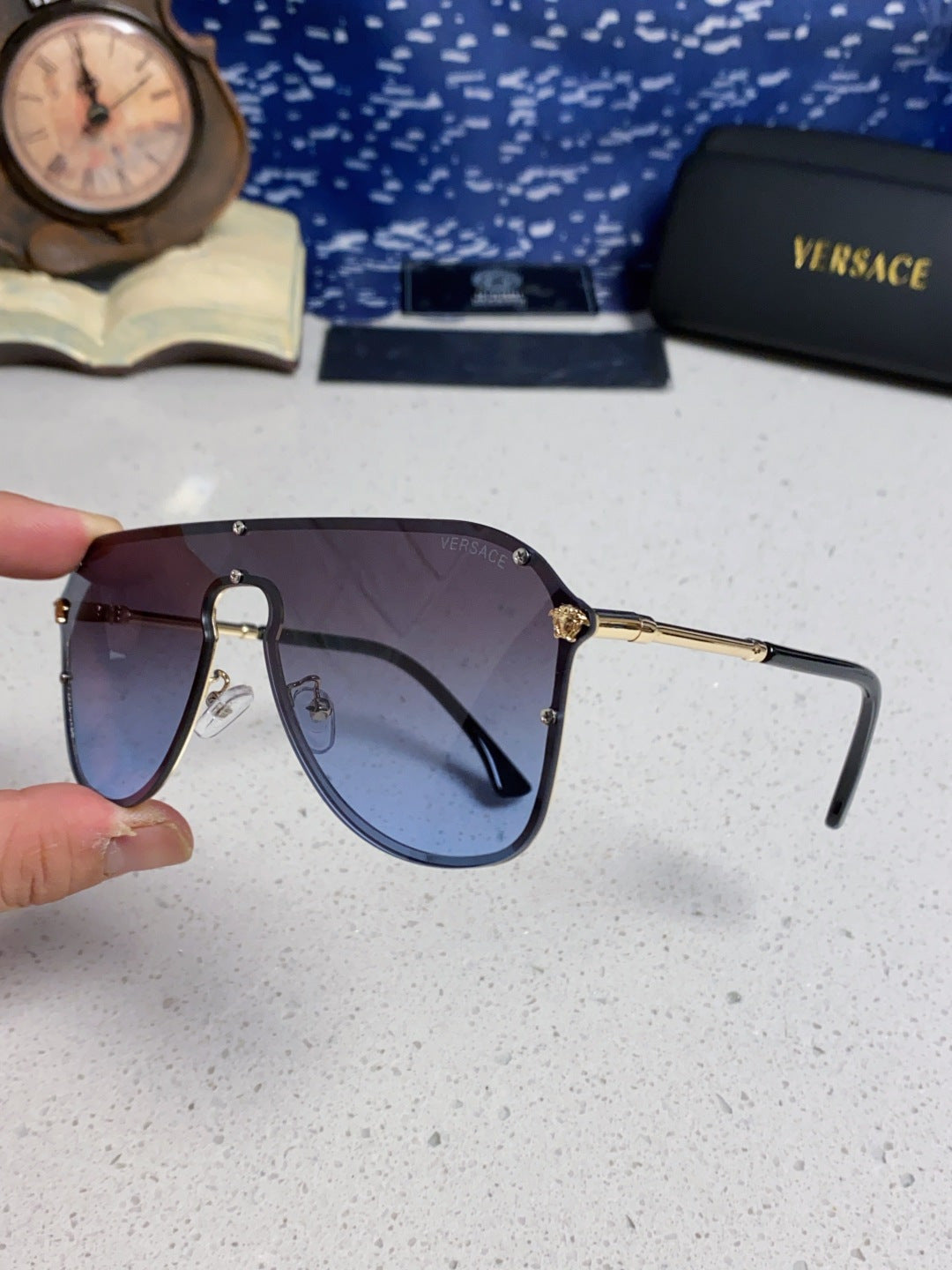 Versace Metal Oversized Blue Lens Sunglasses for Men & Women - 466218 - detail image 6