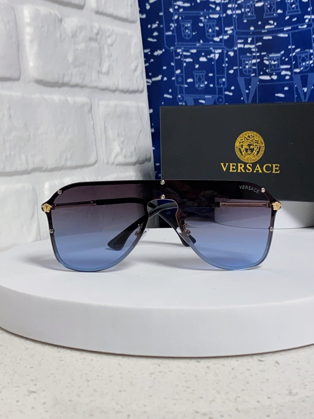 Versace Metal Oversized Blue Lens Sunglasses for Men & Women - 466218 - detail image 2