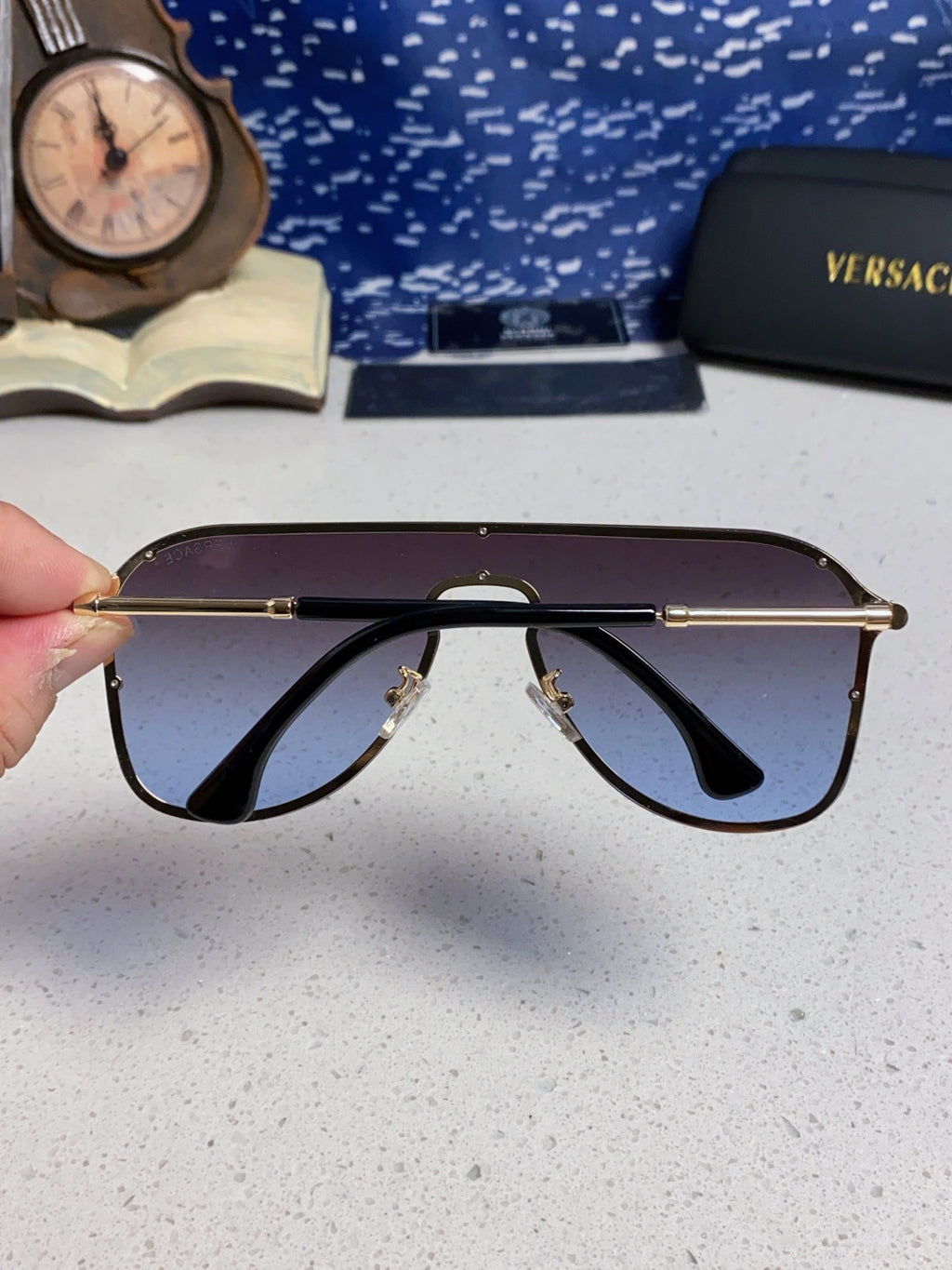 Versace Metal Oversized Blue Lens Sunglasses for Men & Women - 466218 - detail image 5