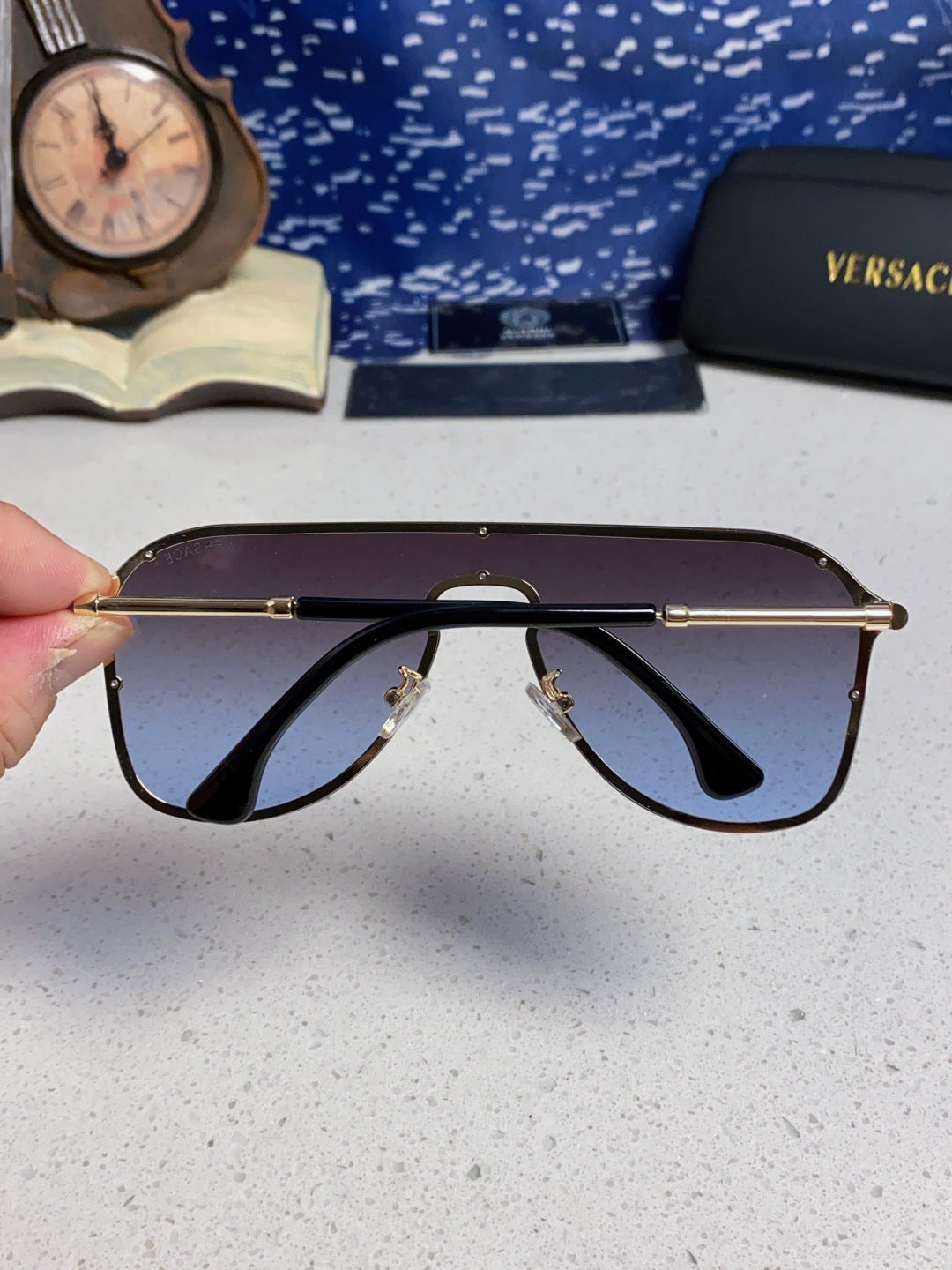 Versace Metal Oversized Blue Lens Sunglasses for Men & Women - 466218 - detail image 5