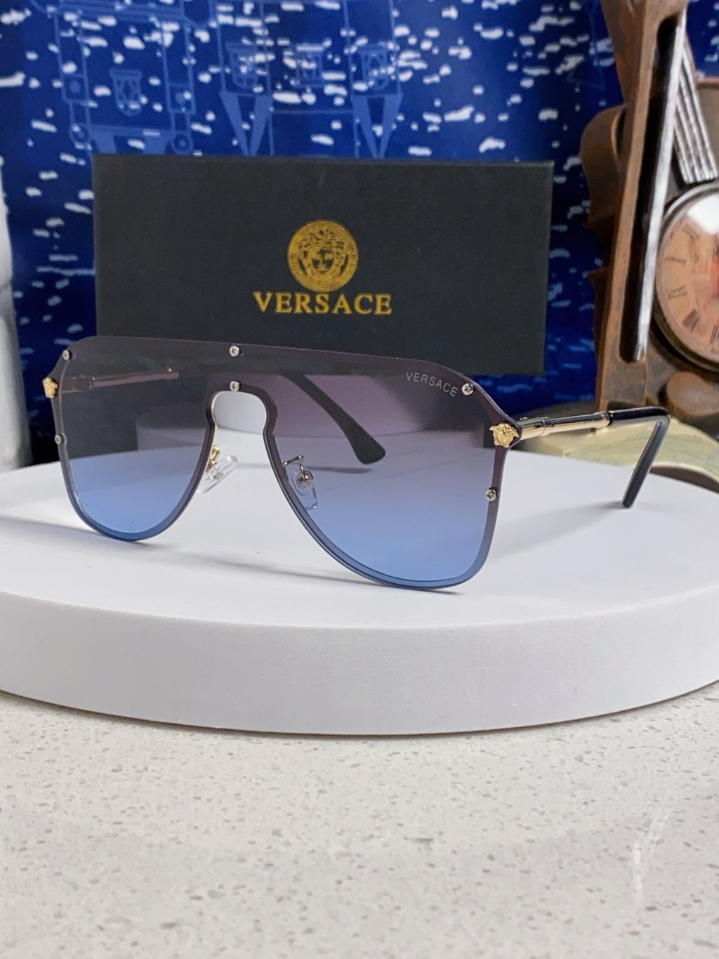 Versace Metal Oversized Blue Lens Sunglasses for Men & Women - 466218