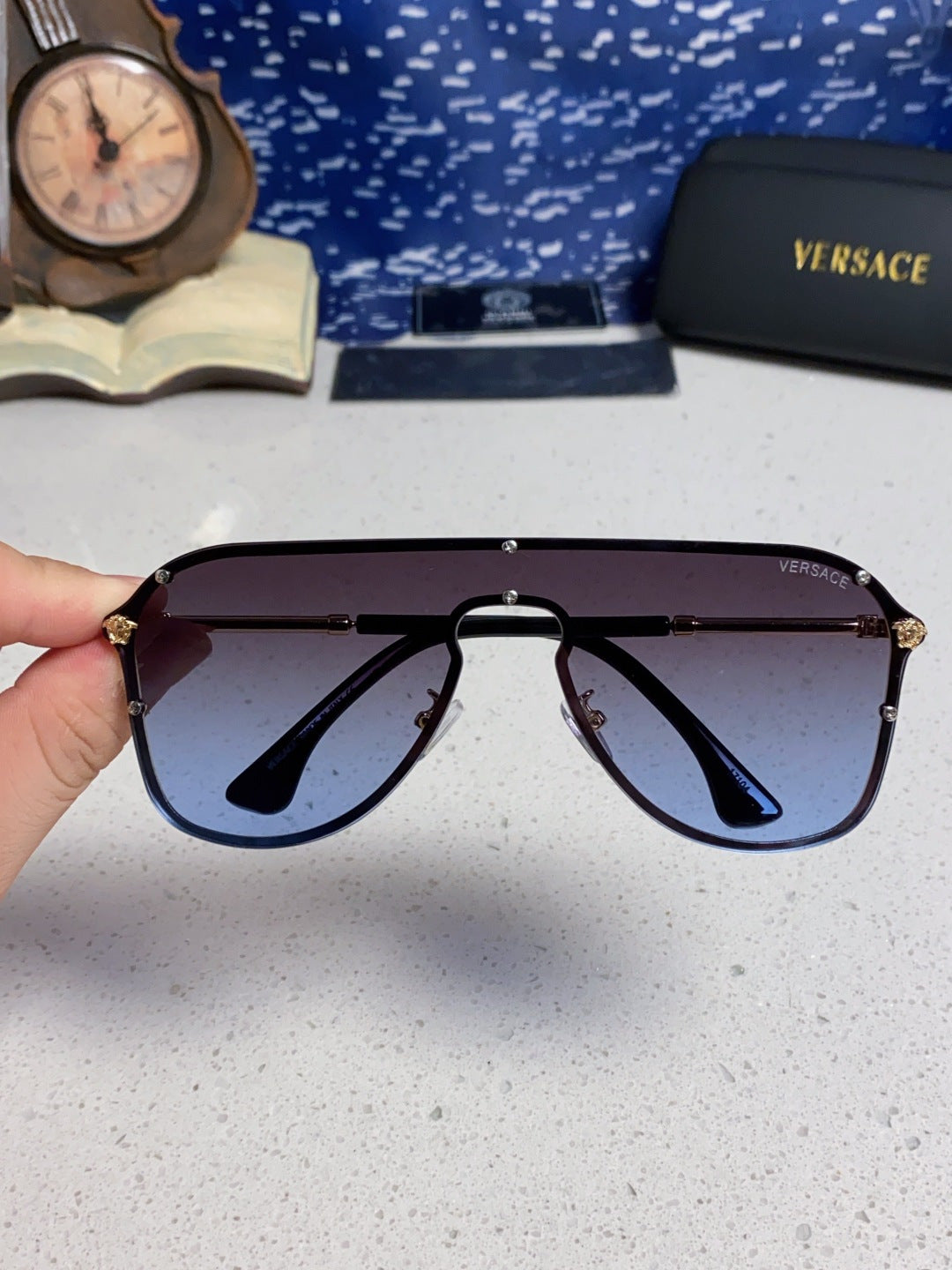 Versace Metal Oversized Blue Lens Sunglasses for Men & Women - 466218 - detail image 4