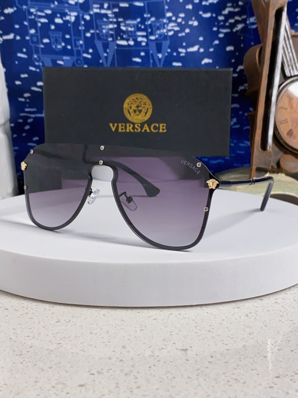 Versace Metal Oversized Silver Lens Sunglasses for Men & Women - 466220