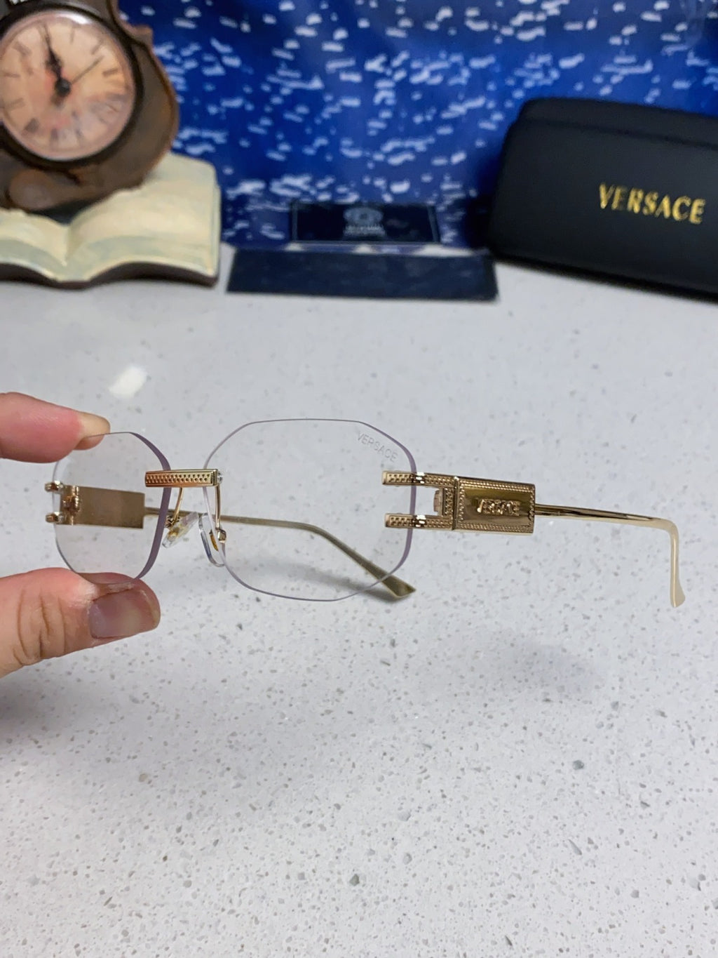 Versace VE2274 Lightweight Metal Rimless Silver Lens Sunglasses - 466257 - detail image 6