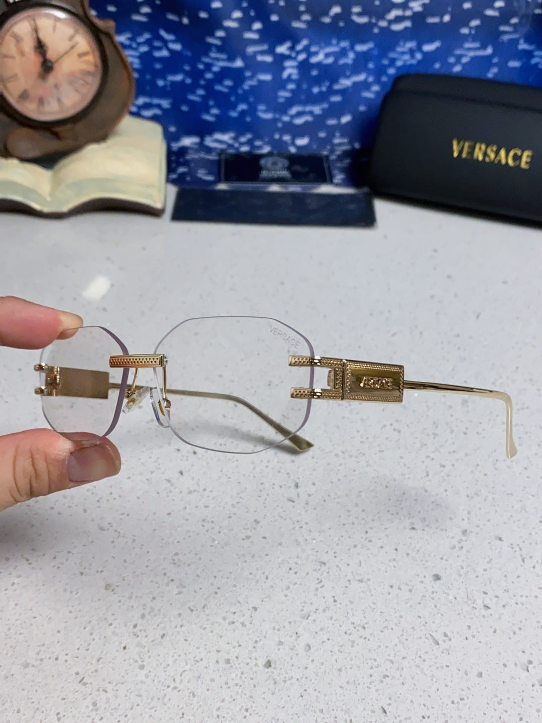 Versace VE2274 Lightweight Metal Rimless Silver Lens Sunglasses - 466257 - detail image 6