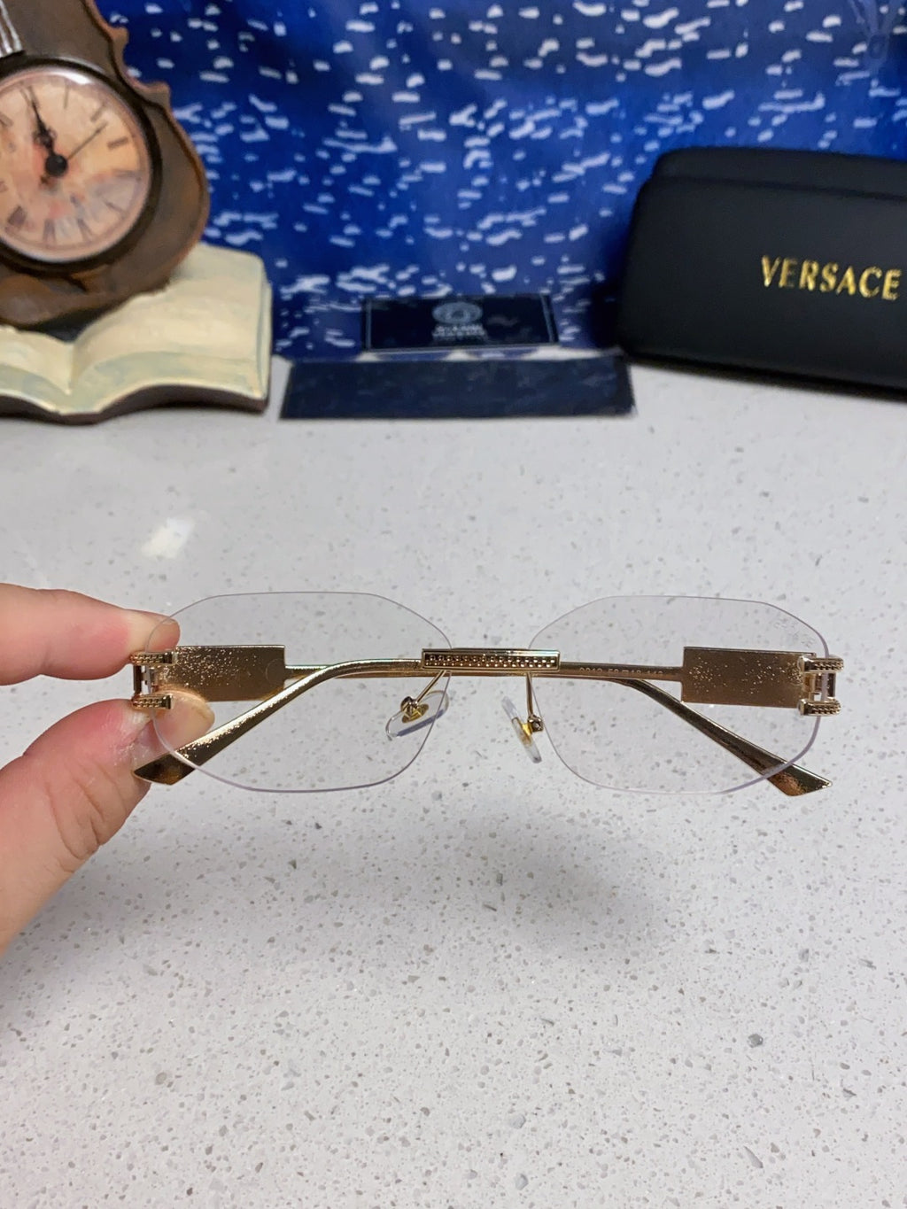 Versace VE2274 Lightweight Metal Rimless Silver Lens Sunglasses - 466257 - detail image 4