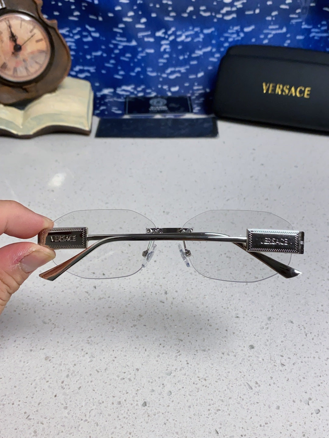 Versace VE2274 Lightweight Metal Rimless Silver Lens Sunglasses - 466258 - detail image 5