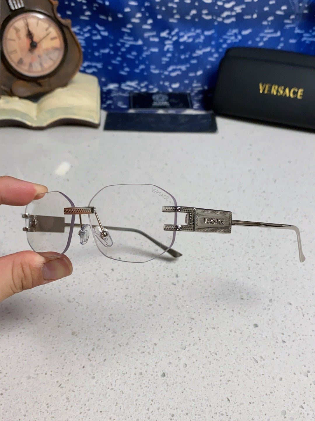 Versace VE2274 Lightweight Metal Rimless Silver Lens Sunglasses - 466258 - detail image 6