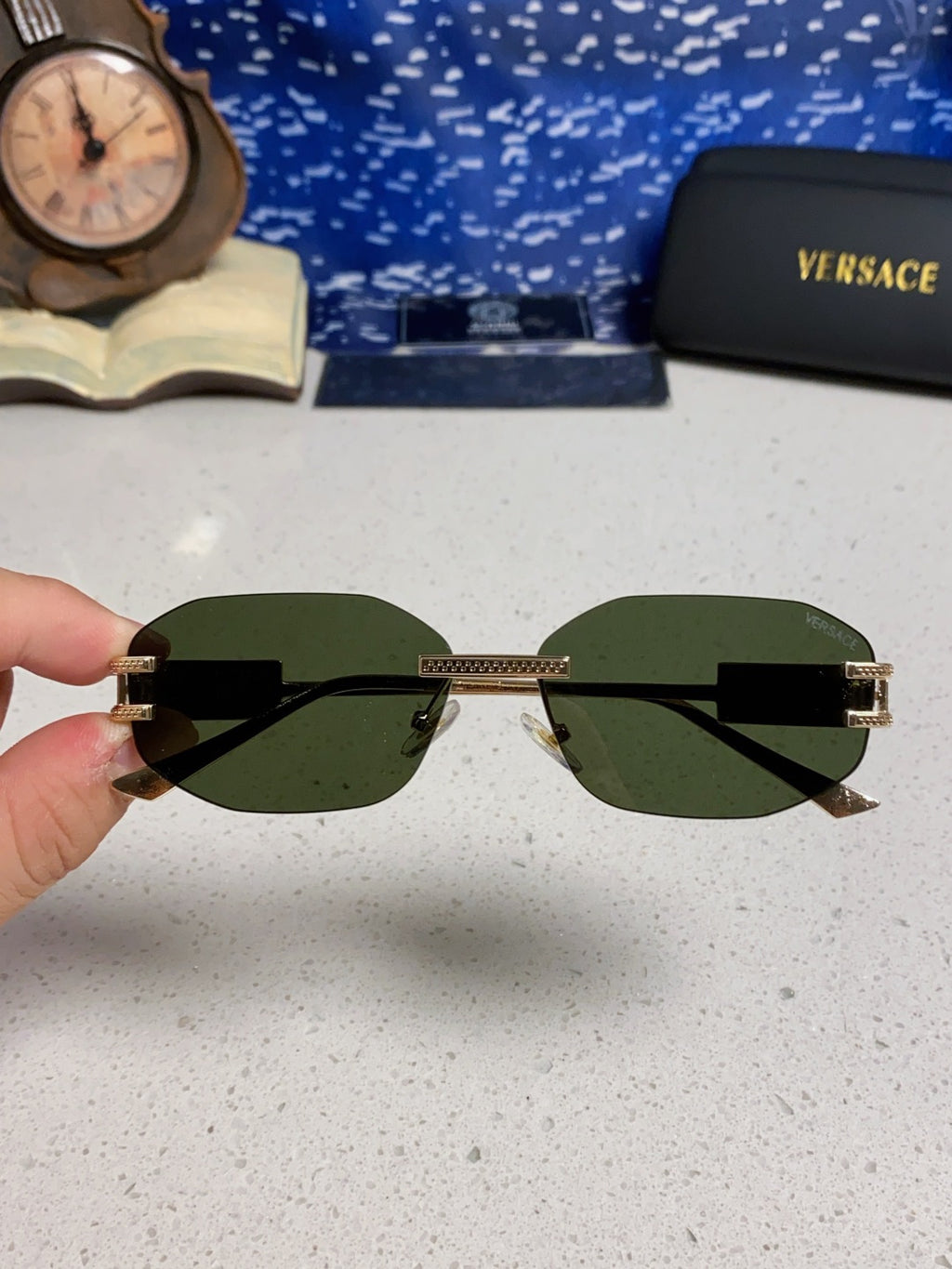 Versace VE2274 Lightweight Metal Rimless Silver Lens Sunglasses - detail image 4