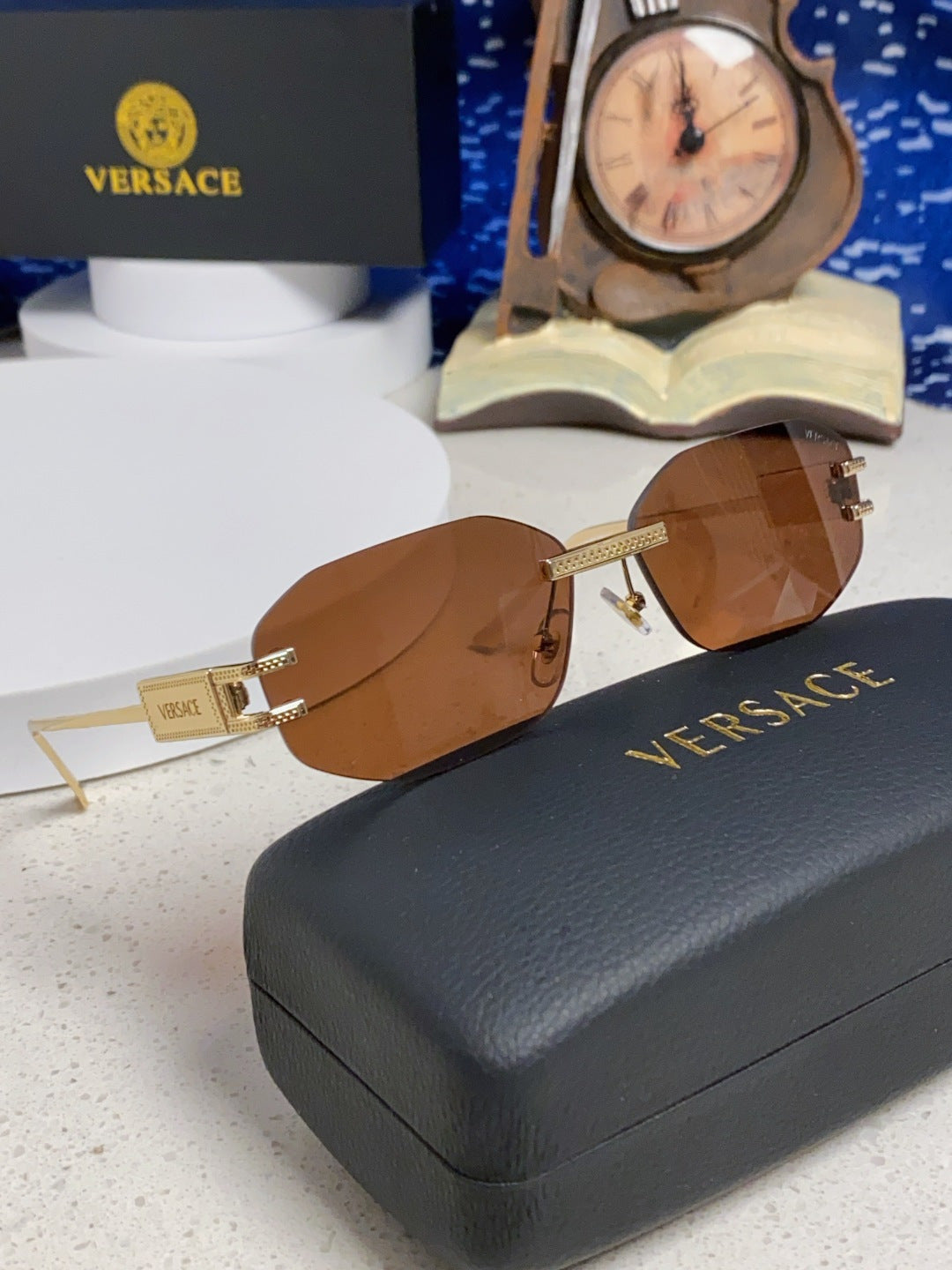 Versace VE2274 Lightweight Metal Rimless Brown Lens Sunglasses for Men & Women - detail image 10
