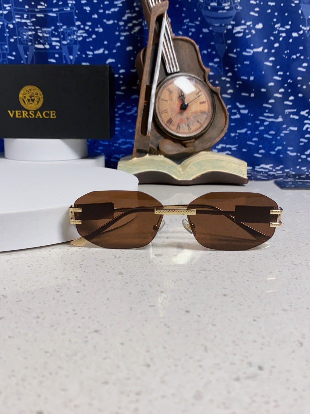 Versace VE2274 Lightweight Metal Rimless Brown Lens Sunglasses for Men & Women - detail image 9