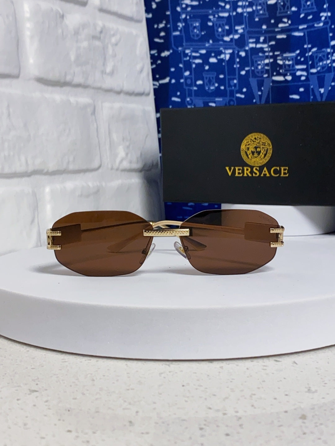 Versace VE2274 Lightweight Metal Rimless Brown Lens Sunglasses for Men & Women - detail image 2