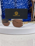 Versace VE2274 Lightweight Metal Rimless Brown Lens Sunglasses for Men & Women