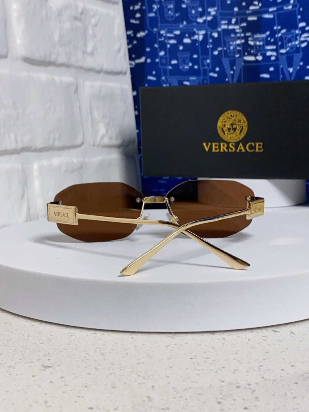 Versace VE2274 Lightweight Metal Rimless Brown Lens Sunglasses for Men & Women - detail image 3