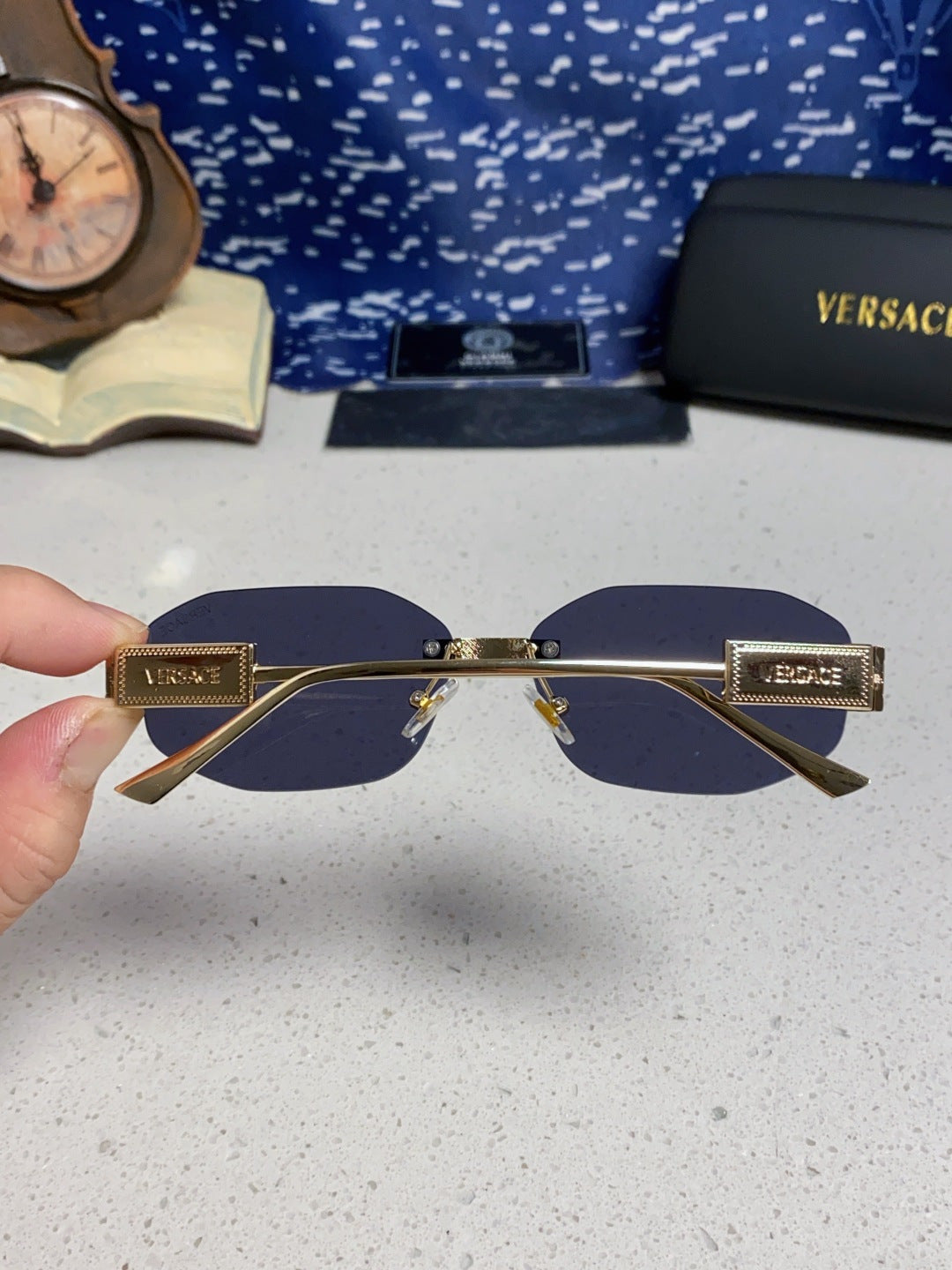 Versace VE2274 Lightweight Metal Rimless Pink Lens Sunglasses for Men & Women - detail image 6