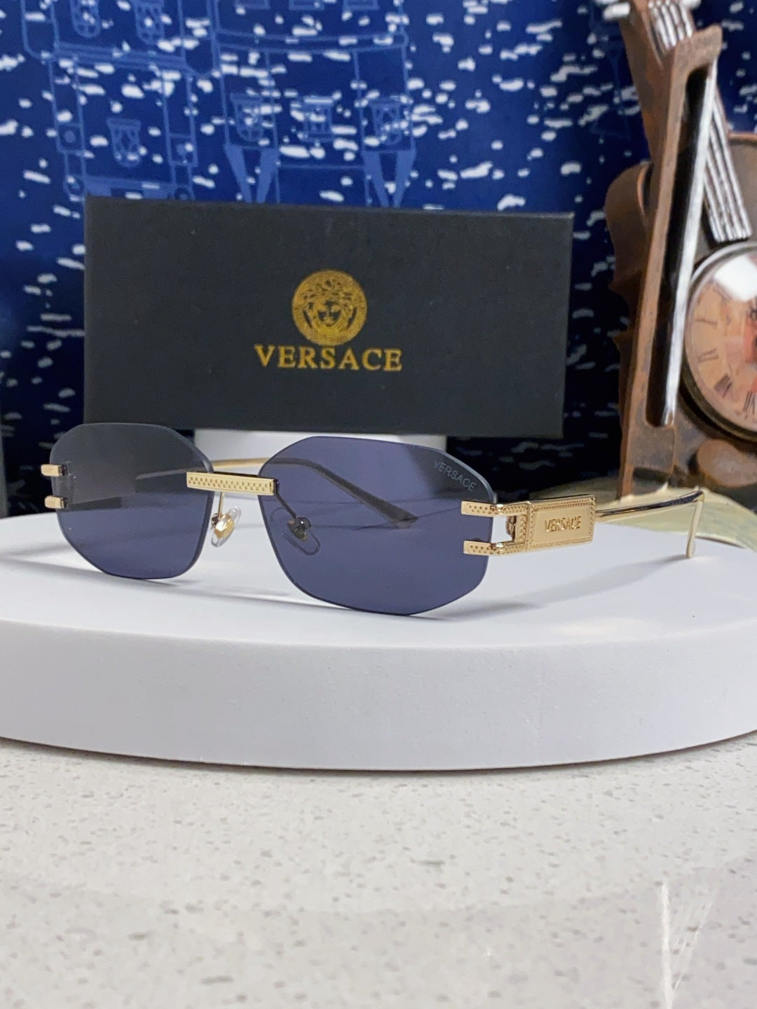 Versace VE2274 Lightweight Metal Rimless Pink Lens Sunglasses for Men & Women - detail image 2