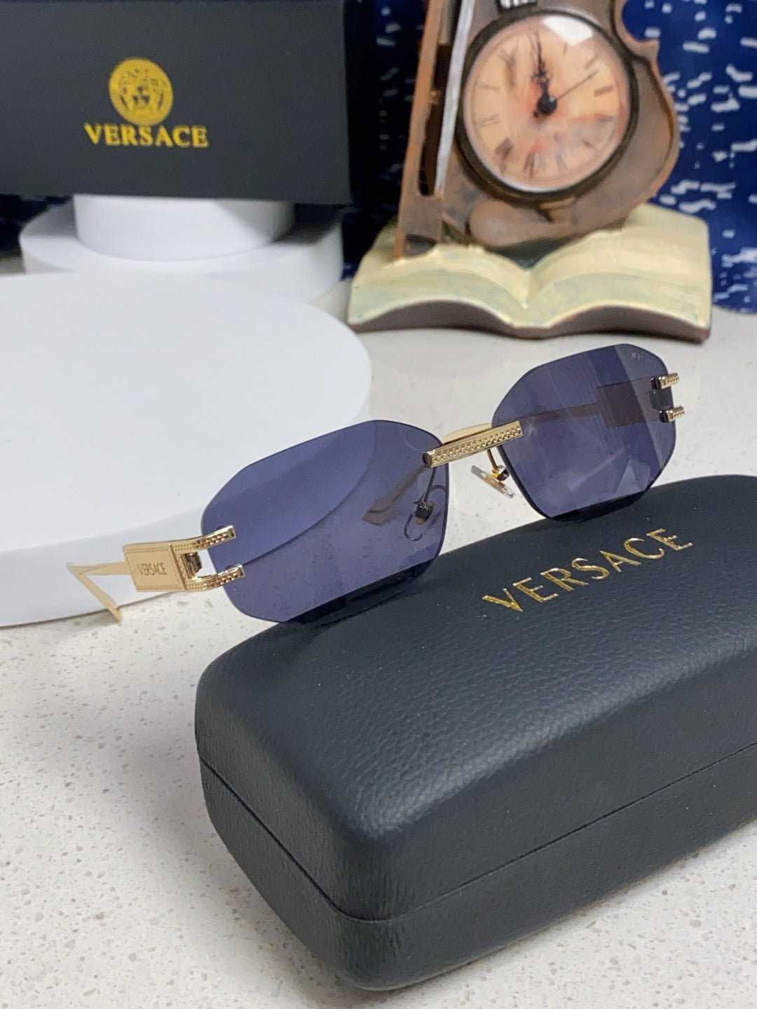 Versace VE2274 Lightweight Metal Rimless Pink Lens Sunglasses for Men & Women - detail image 11