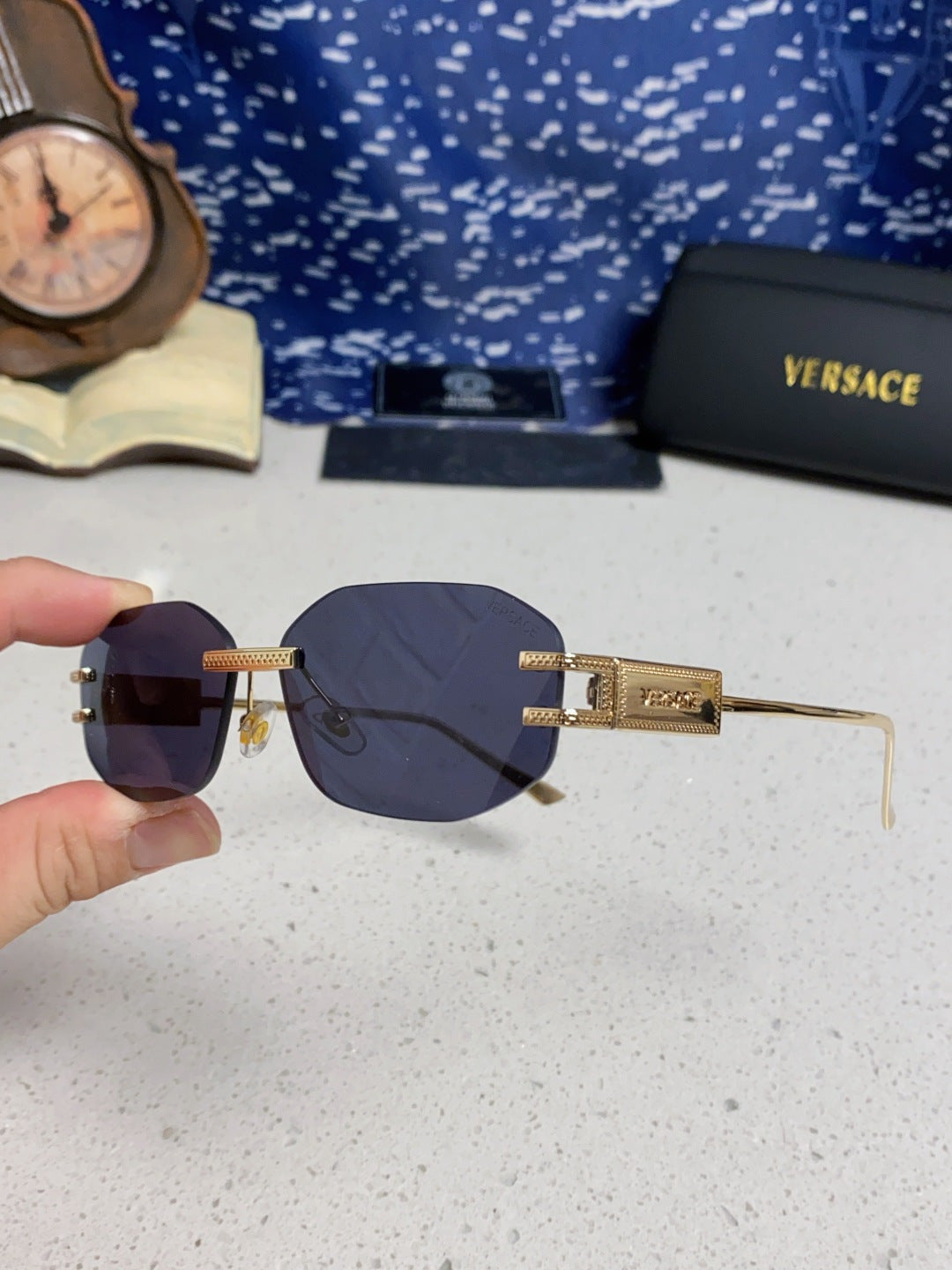Versace VE2274 Lightweight Metal Rimless Pink Lens Sunglasses for Men & Women - detail image 7