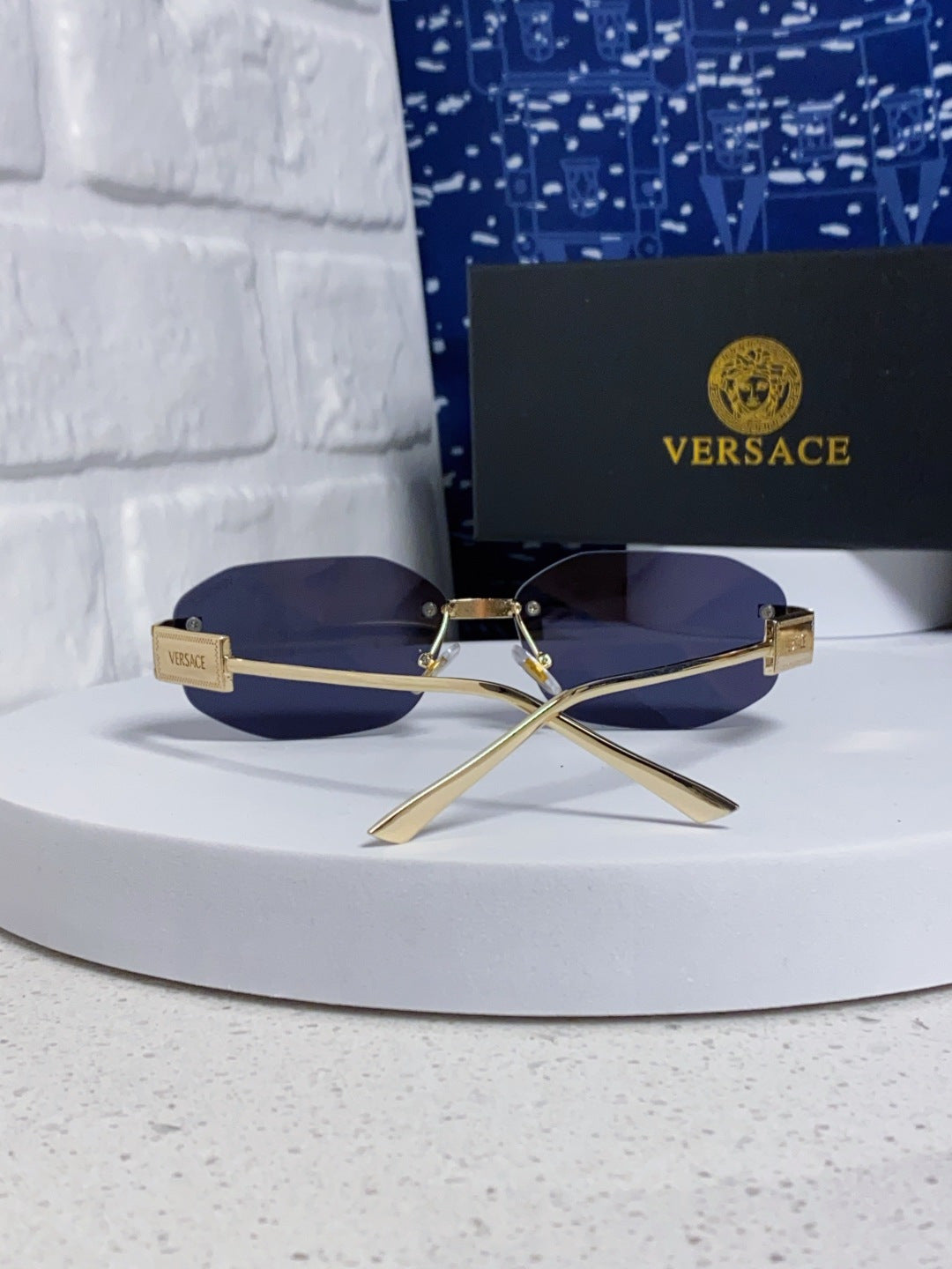 Versace VE2274 Lightweight Metal Rimless Pink Lens Sunglasses for Men & Women - detail image 4