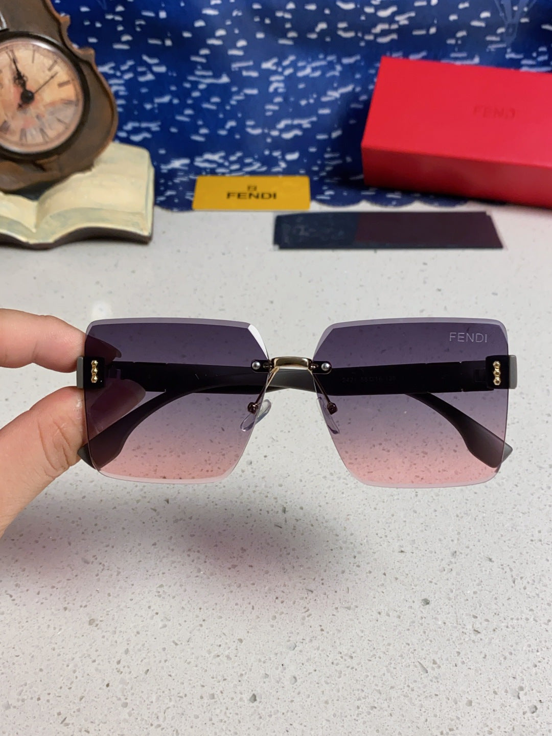 Fendi Lightweight Rimless Silver Lens Sunglasses for Women - 466182 - detail image 4