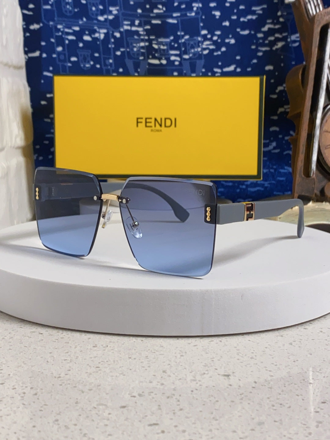 Fendi Lightweight Rimless Blue Lens Sunglasses for Women