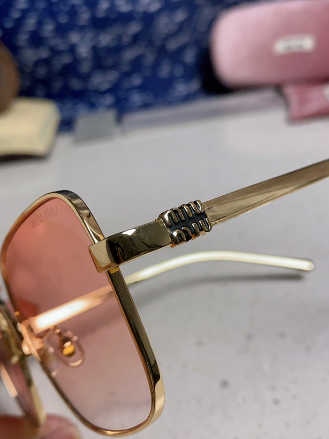 Miu Miu Metal Square Gold Lens Sunglasses for Men & Women - detail image 7