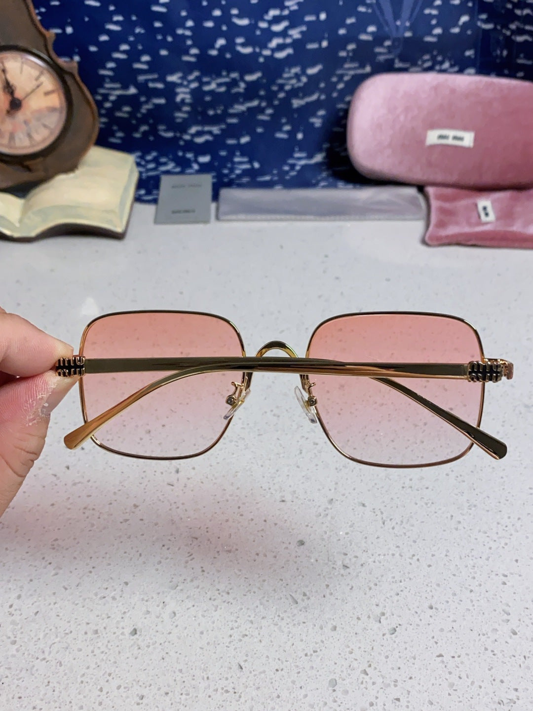 Miu Miu Metal Square Gold Lens Sunglasses for Men & Women - detail image 5