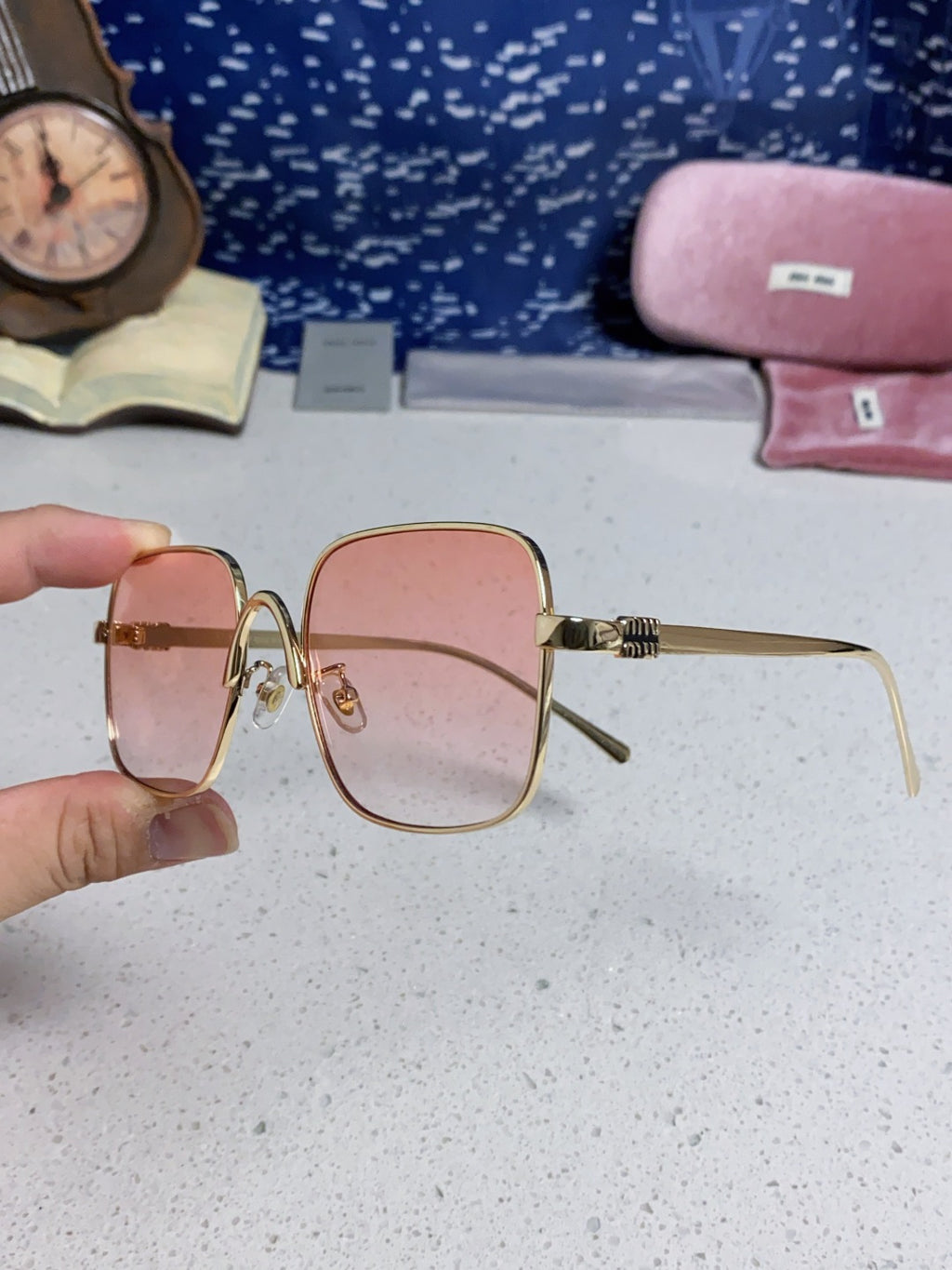 Miu Miu Metal Square Gold Lens Sunglasses for Men & Women - detail image 6