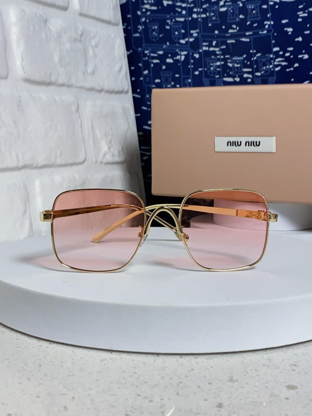Miu Miu Metal Square Gold Lens Sunglasses for Men & Women - detail image 2