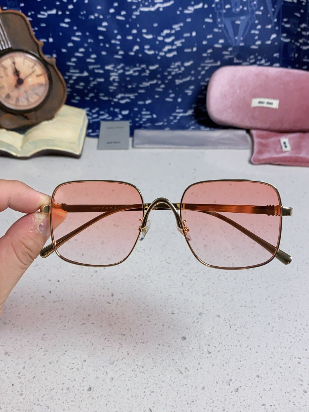 Miu Miu Metal Square Gold Lens Sunglasses for Men & Women - detail image 4