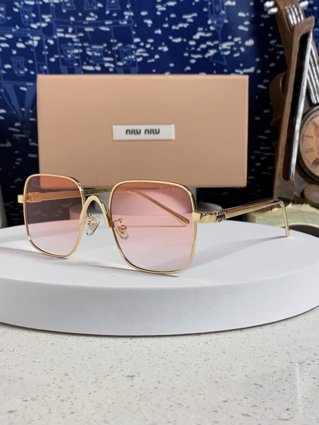 Miu Miu Metal Square Gold Lens Sunglasses for Men & Women