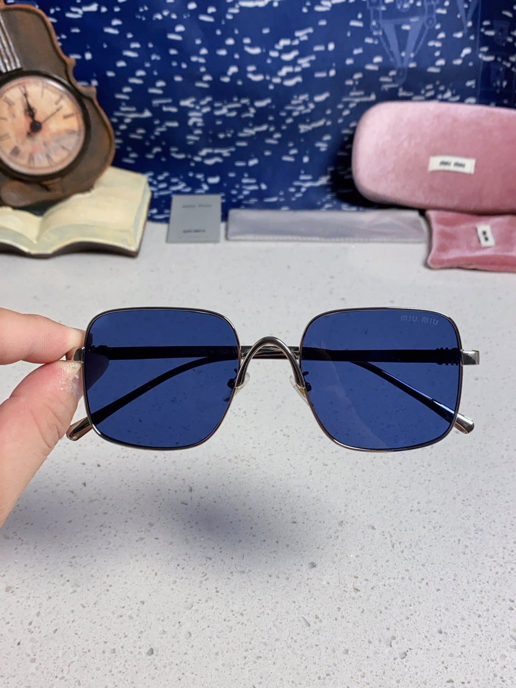Miu Miu Metal Square Blue Lens Sunglasses for Men & Women - 416161 - detail image 4
