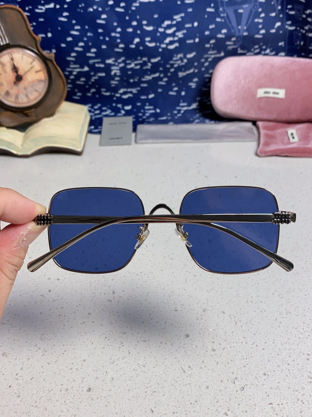 Miu Miu Metal Square Blue Lens Sunglasses for Men & Women - 432634 - detail image 5