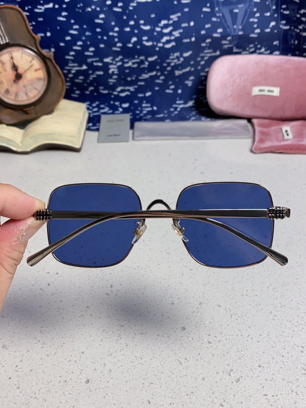Miu Miu Metal Square Blue Lens Sunglasses for Men & Women - 416161 - detail image 5