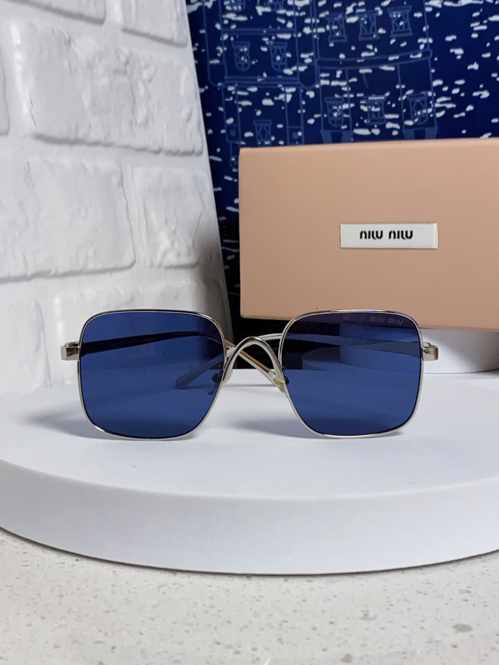Miu Miu Metal Square Blue Lens Sunglasses for Men & Women - 432634 - detail image 2